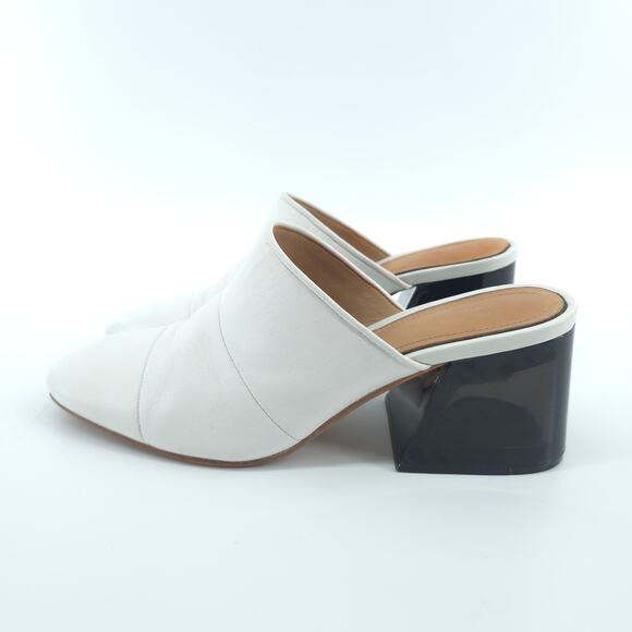Rag&Bone Millie 70s Boho Hippie White Leather Mule Clear Black Chunky Block Heel - Picture 1 of 10
